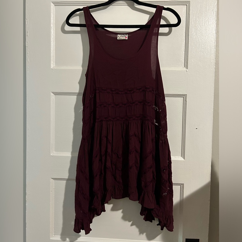 Intimately Free Burgundy Layered Lace Tank Top Dress